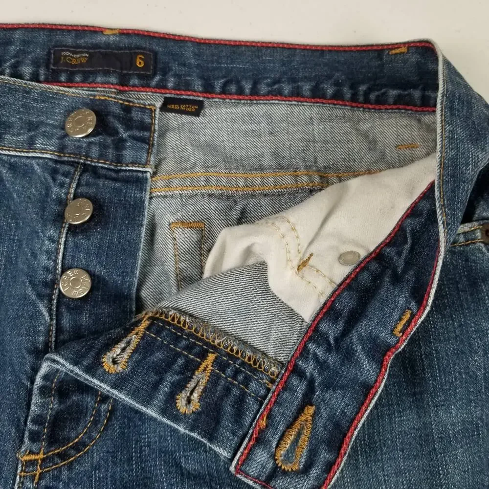 J. CREW Blue Denim Jeans Vintage USA Button Fly Bootcut Size 6